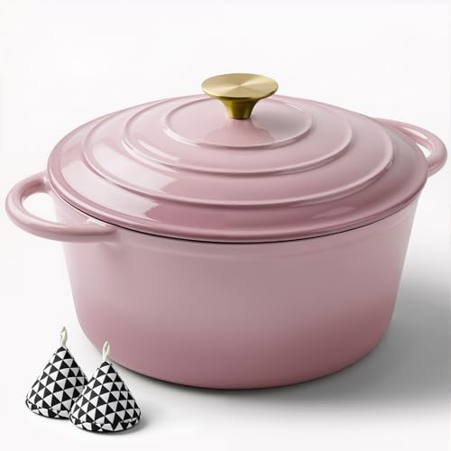 6 Quart Enameled Dutch Oven Pot with Lid (6 QT / Pink)
