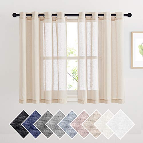 Short Linen Curtains Semi Sheer 45" L for Bedroom (52"W x 45"L (Pack of 2) / Beige)