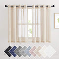 Short Linen Curtains Semi Sheer 45" L for Bedroom (52"W x 45"L (Pack of 2) / Beige)