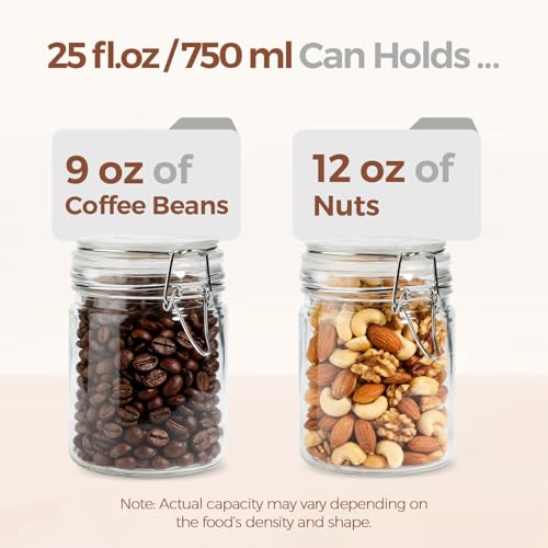 25 oz Glass Jars with Airtight Lids 6 Pack Pantry Coffee Canisters (25 fl oz x 6)