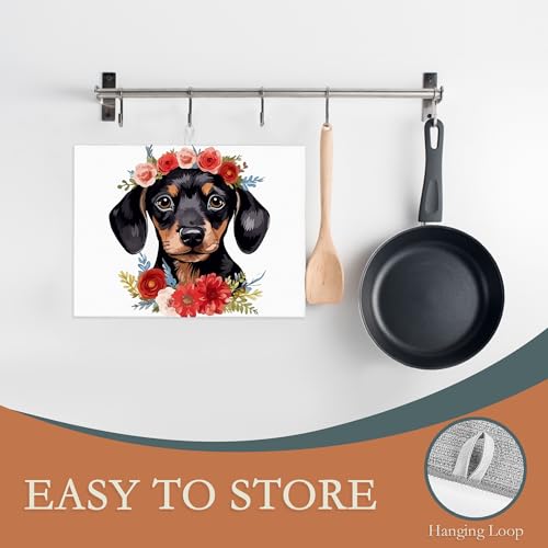 Dachshund Dog Flowers Dish Drying Rack Mat for Kitchen Counter (Dachshund Dog Flowers)