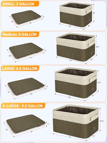 3 Pack Fabric Closet Storage Bins for Shelves (Brown / 3PCS/Medium-14x10x8.5)