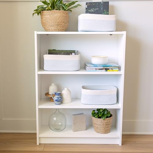 13.5”x8.5”x5.5” Rectangle Storage Baskets for Shelves 3 Pack (Off White & Mixed Blue / 13.5" x 8.5" x 5.5")