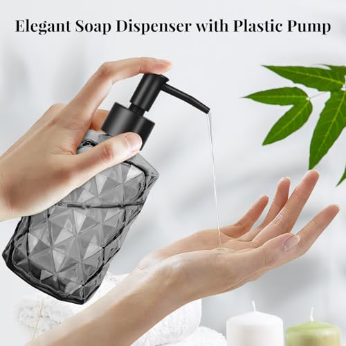 11oz Glass Soap Dispenser with Plastic Pump (Diamond Black)