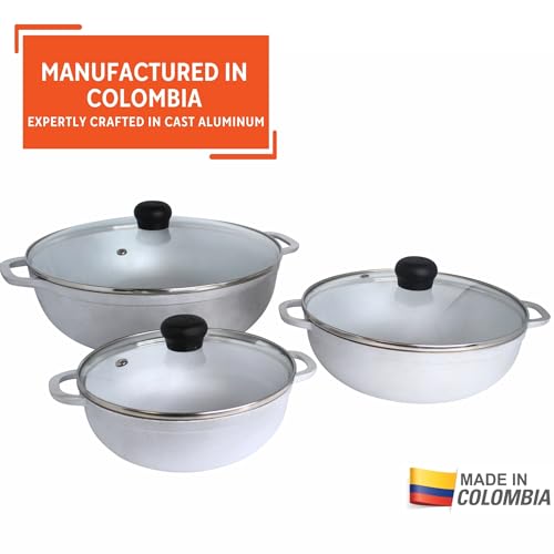 1.5 2.5 & 5.2 Qt Cast Aluminum Caldero 3 Piece Set with Glass Lid (1.5/2.5/5.2 Quart)