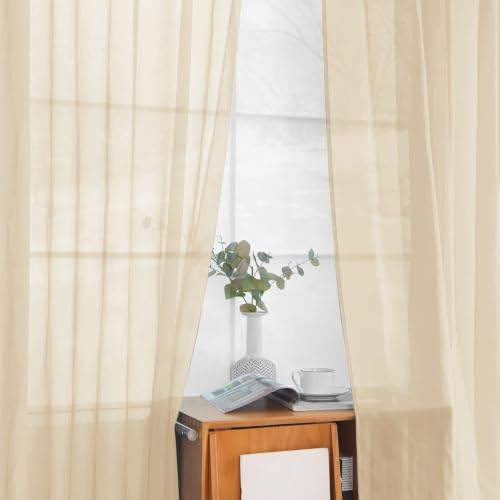 Solid Sheer Rod Pocket Curtain Voile Draperies 2 Panels White Beige Black Grey Coffee 52 Inch Width 96 Inch Long 1 Pair for Kitchen Bedroom Children Living Room Yard (Apricot / 52"W x 96"L (Pack of 2))