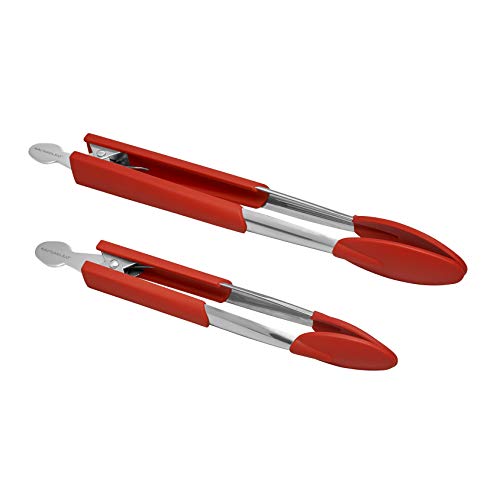 Lil' Huggers Dishwasher Safe Lazy Locking Cooking Tongs (Red)