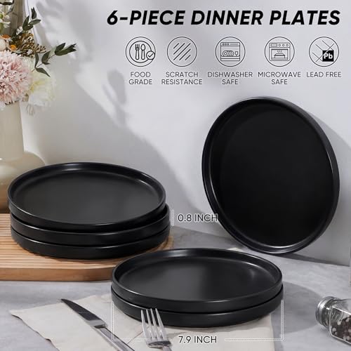 7.9 Inch Ceramic Dinner Plates (Matte Black / 7.9'')