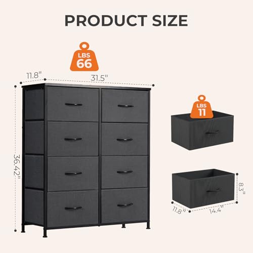 8 Drawer Black Dresser for Bedroom Tall (Ink / 31.5"D x 11.8"W x 36.4"H (8 Drawers))