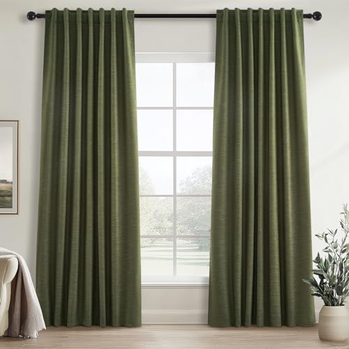 90 Inch Long Linen Blackout Curtains 2 Panels Set (Olive Green / 52"W x 90"L (Pack of 2))
