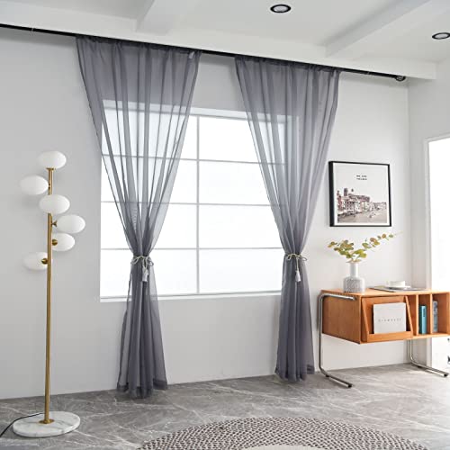 Sheer Voile Window Treatment Rod Pocket Curtain Panels for Kitchen Bedroom Living Room Drapes Sunlight Filtering Privacy Semi Home Decor Assorted Colors Sizes (Grey / 52"W x 90"L (Pack of 2))