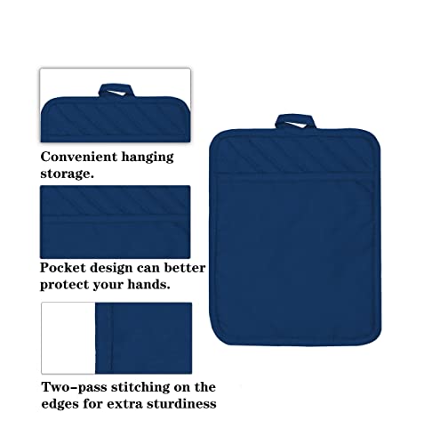 Oven Pot Holder with Pocket Cotton Heat Resistant Coaster Potholder Kitchen Hot Pad Oven Mitts for Cooking and Baking Square 7"x9" (Blue / 5 Count - Cotton)