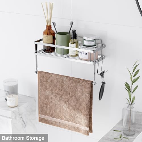 Paper Towel Holder Wall Mount with Shelf Self Adhesive (Brushed Nickel Finish / 1 Pack)