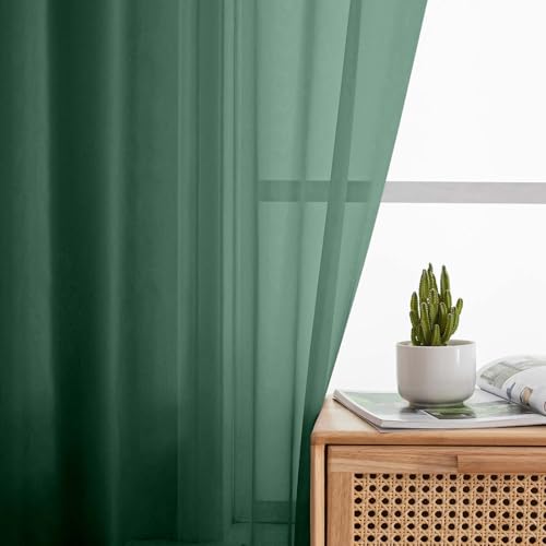 Sheer Hunter Green Curtains for Bedroom Living Room 63 Inch Length 2 Panels (Hunter Green / 42"W x 63"L (Pack of 2))