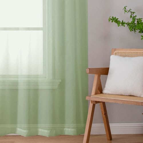 Extra Long Sheer Light Green Curtains for Bedroom Living Room 120 Inches Long 2 Panels Set (Light Green / 42"W x 120"L (Pack of 2))