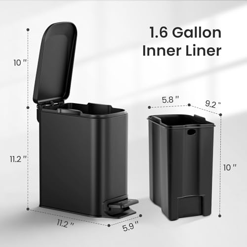 Small Bathroom Trash Can with Lid (Matte Black)