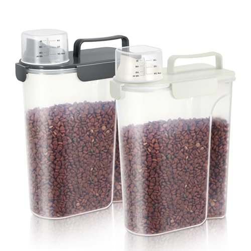 5Lbs Airtight Cat Dog Food Storage Container with Upgraded Large Nozzle BPA (White & Black / 5L-2pack)