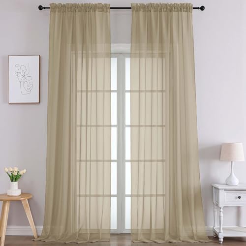 Extra Long Taupe Sheer Curtains 108 Inches Long 2 Panels (Taupe / 59"W x 108"L (Pack of 2))