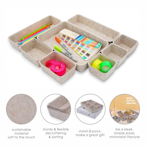 8pc Nordic Felt Desk Drawer Organizer Tray Beige Oatmeal Storage Bin (Oatmeal)