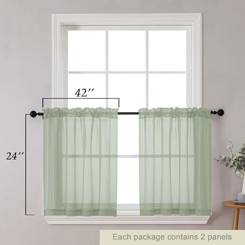 Kitchen Curtains 24 Inch Length Tier 2 Pieces (Sage Green / 42"W x 24"L (Pack of 2))
