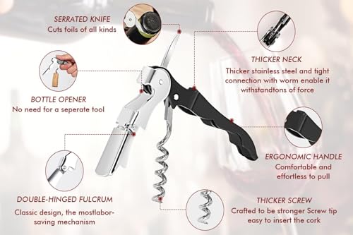 Professional Waiter Corkscrew Wine Openers Set (Black 50 Packs)