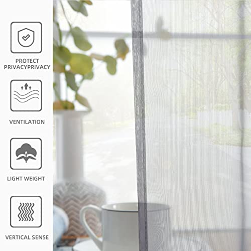 Solid Sheer Rod Pocket Curtain Voile Draperies 2 Panels White Beige Black Grey Coffee 52 Inch Width 72 Inch Long 1 Pair for Kitchen Bedroom Children Living Room Yard (Grey / 52"W x 72"L (Pack of 2))