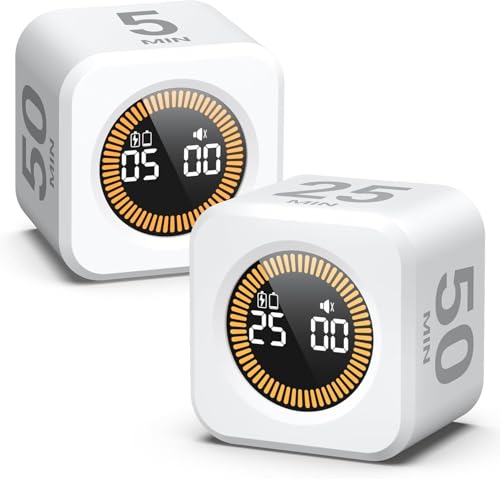 2 Pack KADAMS Pomodoro Cube Timer Productivity Visual Timer (White)