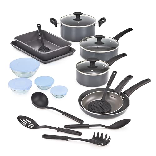 Cookware Set with Glass Lids with Nonstick (21 Piece / Black)