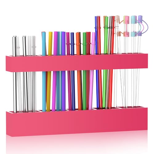 9.5” Large Acrylic Straw Holder for Cabinet Door (Large / Hot Pink)