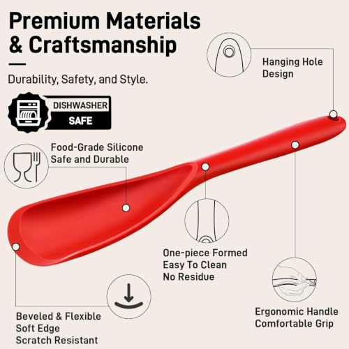 3 PACK Silicone Cooking Spatula & Spoon for Nonstick Cookware (Black, Red, Blue)