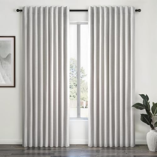 Linen Blackout Curtains 70 Inches Extra Wide 84 Inch Long for Living Room Grey Beige Room Darkening Back Tab Pleated Drapes for Bedroom Winter Thick Window Energy Efficient 70"W x 84"L 2 Panels (Grey Beige / 70"W x 84"L (Pack of 2))