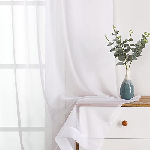 White Sheer Curtains 84 Inch Long 2 Panels for Living Room 59" Wide (White / 59"W x 84"L (Pack of 2))
