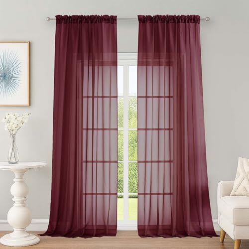 Sheer Curtains 2 Panels Set for Bedroom Living Room (Burgundy Wine / 59"W x 96"L (Pack of 2))