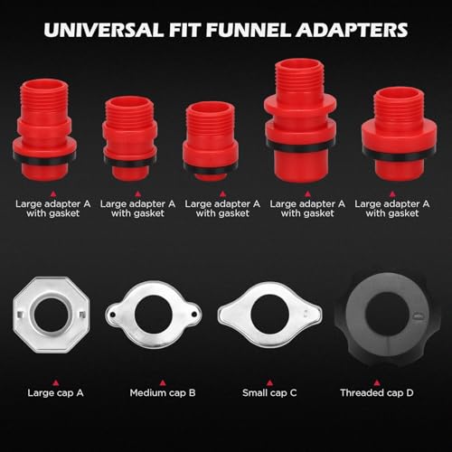 22-Piece No-Spill Coolant Filling Funnel Kit and Siphon Hose Pump, Radiator Coolant Filling Spill-Proof Funnel Kit with Adapters, Extensions, PVC Hose, Engine Oil Funnels, Towel for Universal Vehicle (22 PCS - Pro Kit with Siphon Pump)