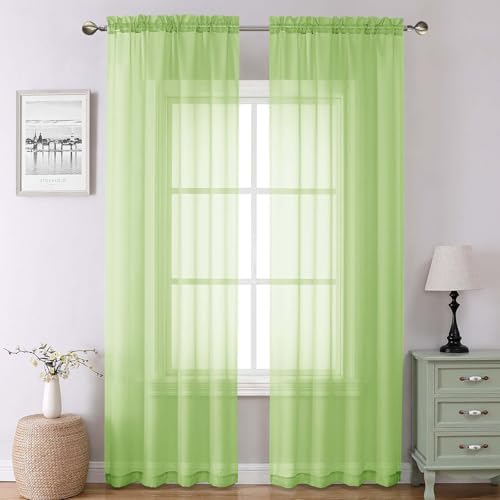 Lime Sheer Curtains for Living Room 90 Inches Long 2 Panels (Lime / 42"W x 90"L (Pack of 2))