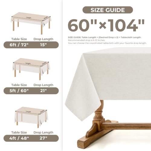 Faux Linen Farmhouse Table Cloth 60"x104" for 6 ft Rectangle Table (Ivory / 104" x 60" (Rectangular))