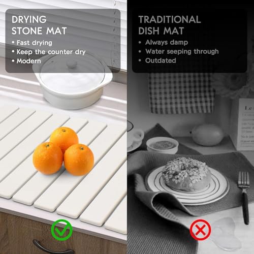 Large Stone Dish Drying Mat for Kitchen Counter (24" x 16")