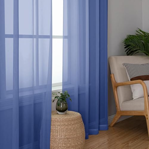 Royal Blue Sheer Curtains 63 Inch Length 2 Panels Set (40"W x 63"L (Pack of 2) / Royal Blue)