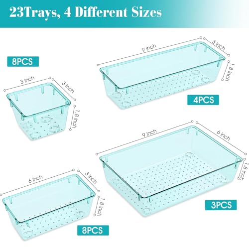 23 PCS Plastic Drawer Organizers Set (Sea Blue / 23 PCS)