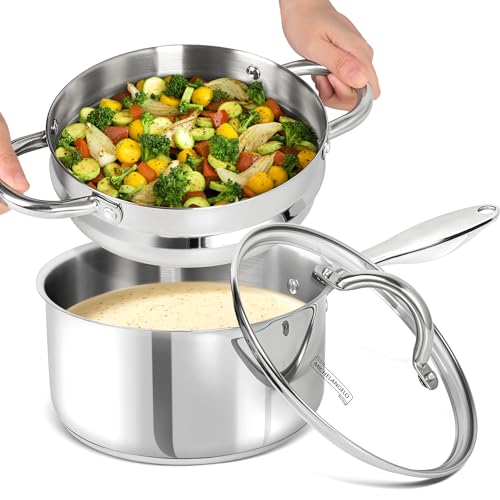Stainless Steel Saucepan with Lid & Steamer (3 Quarts)