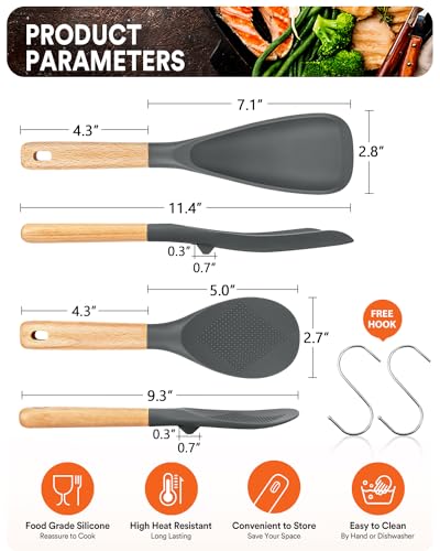Cooking Spoon and Rice Scooper for Nonstick Cookware (Gray)
