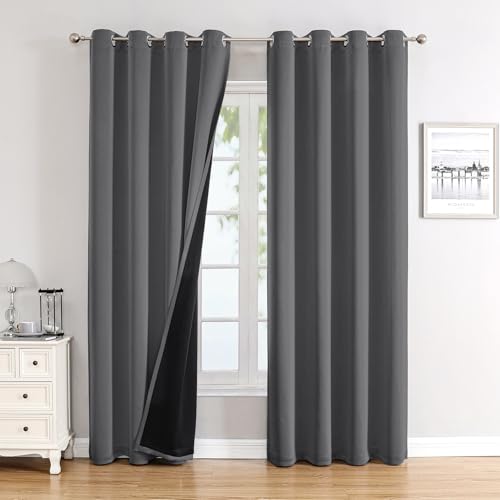 100% Blackout Curtains for Bedroom 72 Inches Long 2 Panels Set (52"W x 72"L (Pack of 2) / Grey)