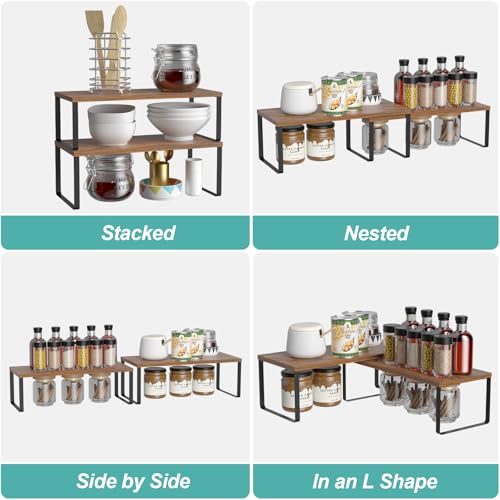 Cabinet Organizer Shelf (Black + Rustic Brown / 15.6''W)