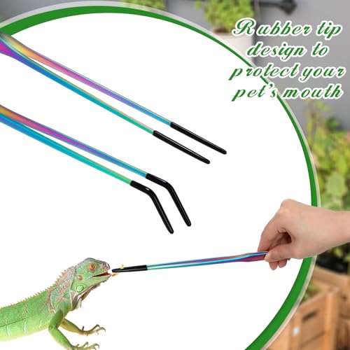 2 Pcs Extra Long Stainless Steel Reptile Feeding Tongs with Rubber Tip 10 Inch (Colorful / 10 Inch, 10.5 Inch)
