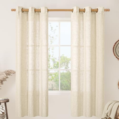 Linen Semi Sheer Curtains 72 Inches Long for Bedroom 2 Panels (34"W x 72"L (Pack of 2) / Beige)