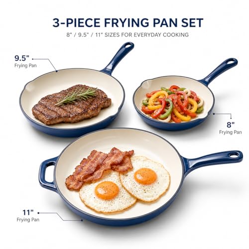 Enameled Cast Iron Skillet Set (Navy Blue / 3 Pieces)