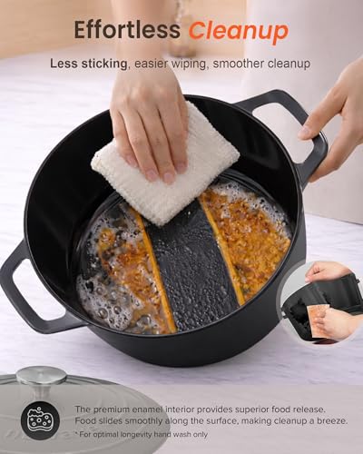 6QT Cast Iron Dutch Oven Pot with Lid (Black Sesame)