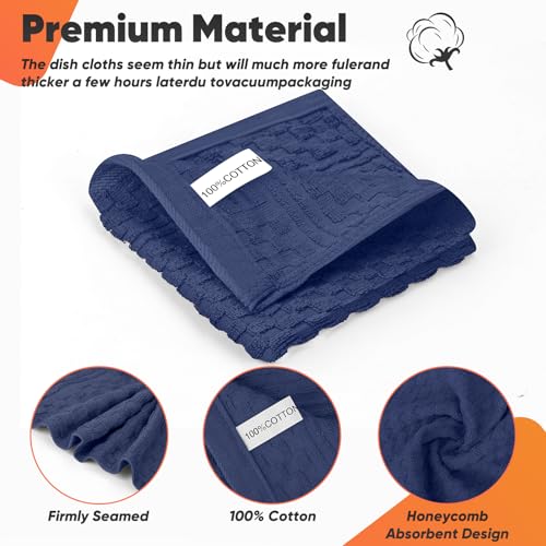 Oven Mitts Kitchen Towels and Dishcloths with Pot Holders Sets (Marine Blue)