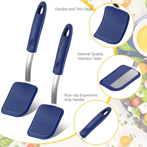 2 Pcs Mini Silicone Cookie Brownie Spatula (Solid Flat / Blue)