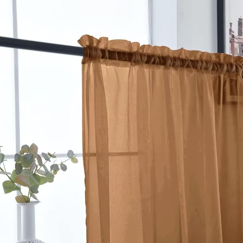 Basic Rod Pocket Sheer Voile Window Curtain Panels Light Brown 1 Pair 2 Panels 52 Width 72 Inch Long for Kitchen Bedroom Children Living Room Yard（Light Brown (Light Brown / 52"W x 72"L (Pack of 2))